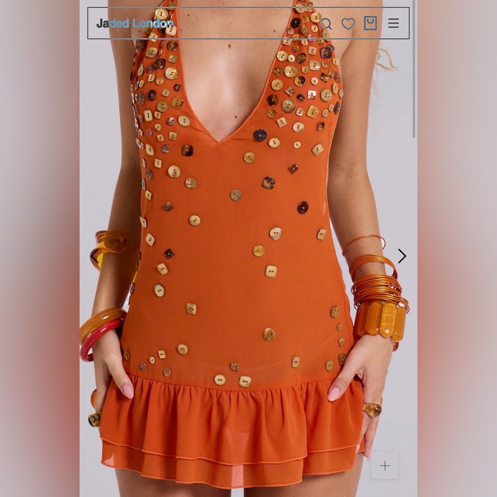 Jaded London Layered Button Mini Dress in Orange - Picture 5 of 16